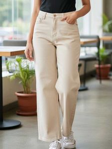 Beige Straight Leg Jeans