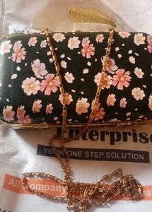 balck Floral Print Clutch