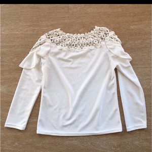Women Laced Design Full Sleeved Top In White