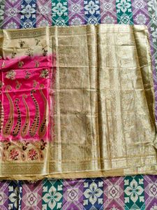 Pink &amp; Gold Embroidered Saree