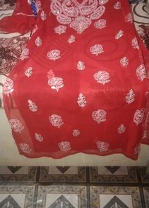 Red Embroidered Kurta