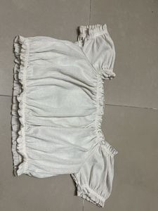 White Ruffle Detail Crop Top