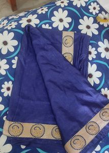 Elegant Blue Saree with Floral Border