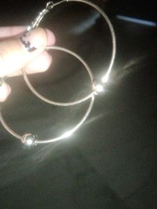Silver Hoop Earrings with Beads