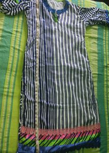 *Price Dropped*- -Blue White Long Silk Kurta