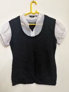FIG Black Vest Top with Polka Dot Blouse