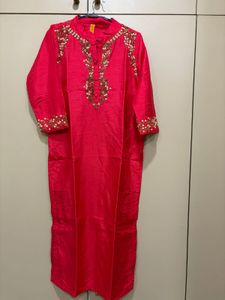 dark pink Embroidered Kurta Set