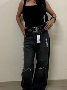 H&amp;M Distressed Wide Leg Jeans
