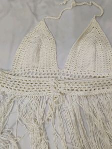 Off White Crochet Bikini Cover Up Top