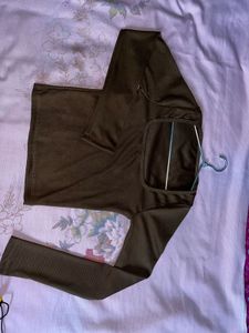 Coffee Brown Square Neck Long Sleeve