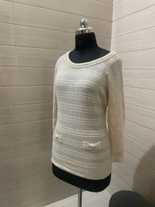 Cream Knit Tunic with Pearl Details