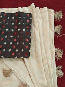 Jute Cotton Saree With Unstitched Blouse Piece.