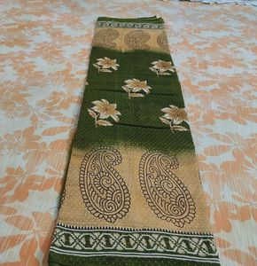 Pure Cotton Saree Olive Green