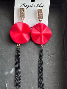 Red Regal Art Tassel Earrings