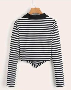 BLACK STRIPE V NECK LYCRA TOP