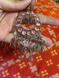 Pink Silver Chandelier Earrings