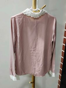 Pink Shirt with Lace Collar
