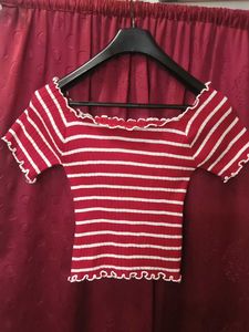 Red &amp; White Striped Crop Top