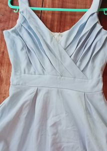 V NECK MINI BLUE DRESS