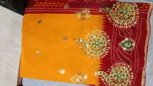 Work Pila Saree...Maroon And Yellow
