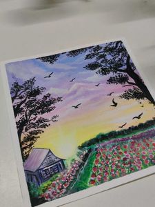 Watercolor Painting - Sunset Landscape