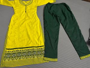 Lime green Kurta Set ( 3 piece )