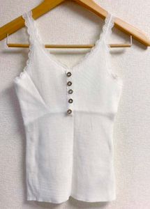 White ribbed tank with lace trim