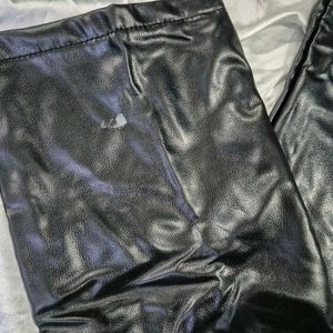 Warm Black Faux Leather Pants|straight fit