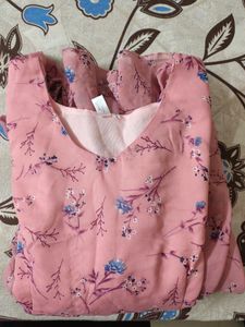 New Pink Floral Maxi Dress With Puff Sleeves