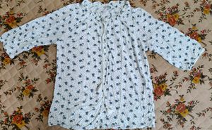 Floral Printed Top with Tassel Tie - Up