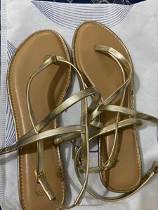 New Cai Gold Strappy Flats