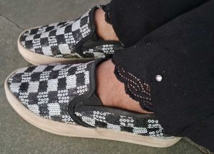 Sequin Checkered Slip-On Sneakers