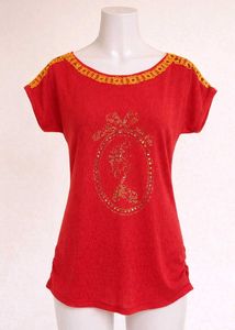 Red Embellished Woman Top
