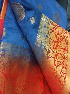Elegant Blue &amp; Orange Saree