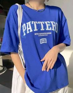 Blue Graphic Print Oversized Tee