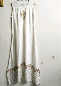 Long Gown With Embroidery On Neck And Border