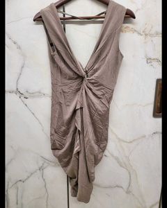 Elegant Taupe Ruffled Dress