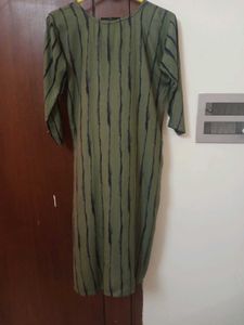 Unused Olive Green Striped Kurta, Size - L