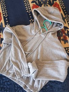 Grey Cropped Zip Hoodie