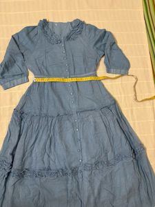 Blue Ruffled Midi Dress