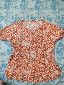 Floral Clinched Waist Mustard Top🧡