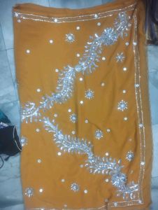 Mustard Saree with Silver Detail