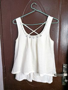 White Embellished Criss-Cross Tank