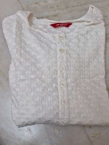 Arriba White Embroidered Button-Down Top
