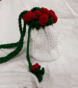 Crochet Rose Bouquet Potly Bag For Women And Girls
