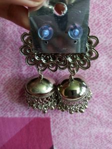 Silver Flower Jhumka Earrings