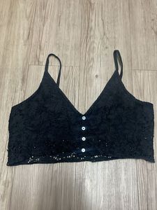Lace Crop Top with Buttons