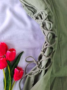 Ruched Bust Lace Up Olive Classy Dress