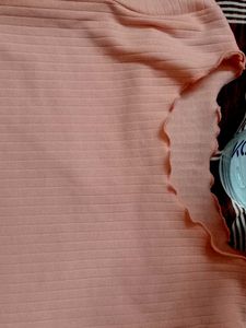 Peach Ribbed Ruffle Top