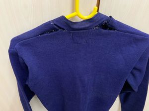 Navy Blue Button Down Sweater For Girls
